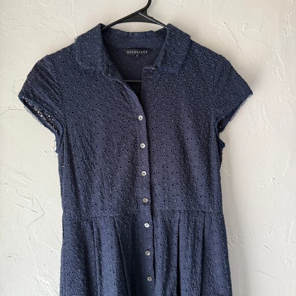 Bucolique Navy Eyelet‎ Shirt Dress US M (JP 11) Button Front Cottagecore - Picture 1 of 10